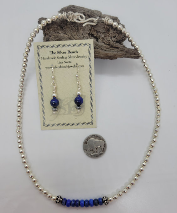 Lapis & Silver Bead Earring Set (E49)